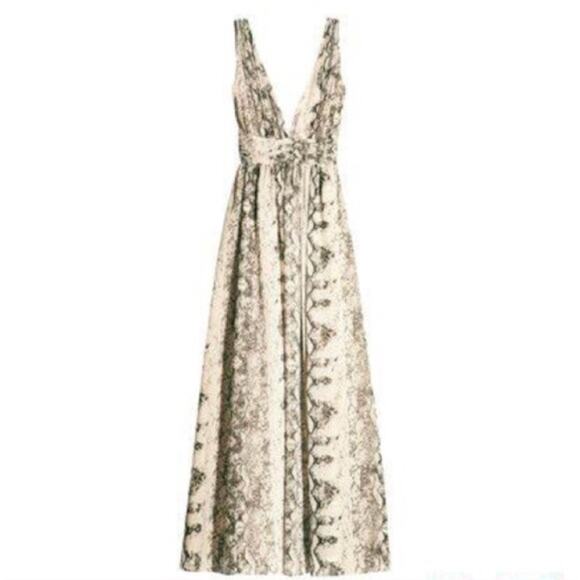 H&M Dresses & Skirts - new H&M tan brown black snake print long chiffon deep v sleeveless maxi dress